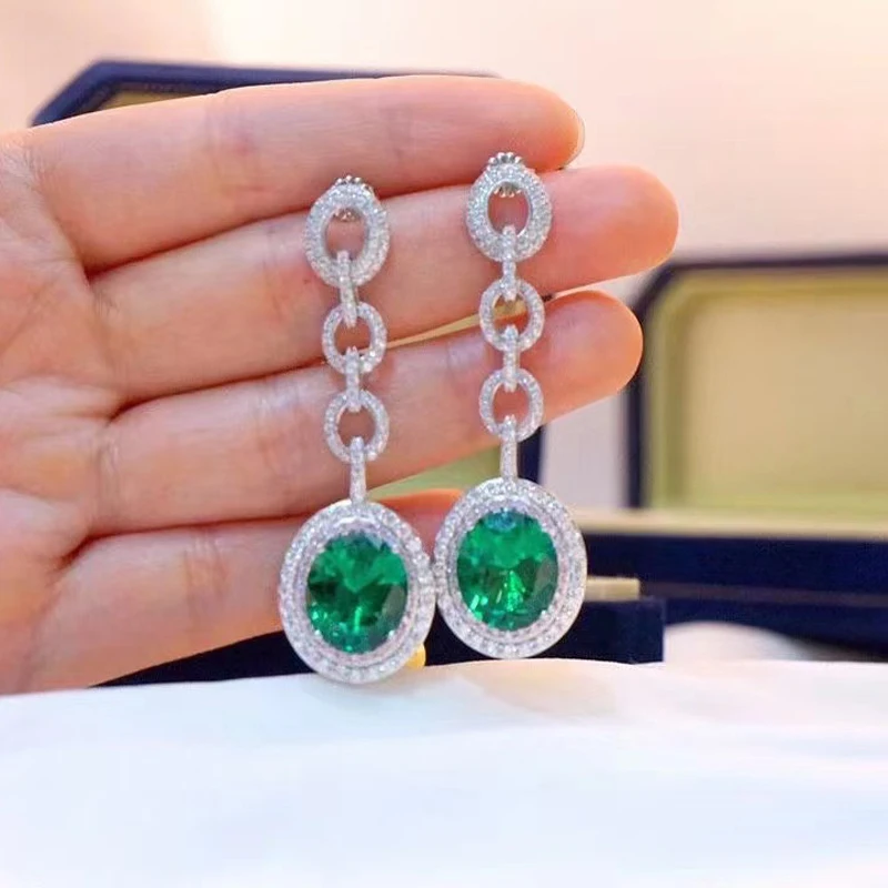 Green Earring Long Style For Women Fine Jewelry 925Silver With Zircon Free Shipping