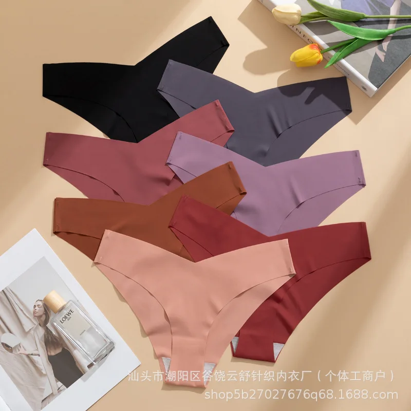 7 pieces Ice silk seamless underwear women breathable quick drying V waist lift hip cotton crotch large size women's underwear