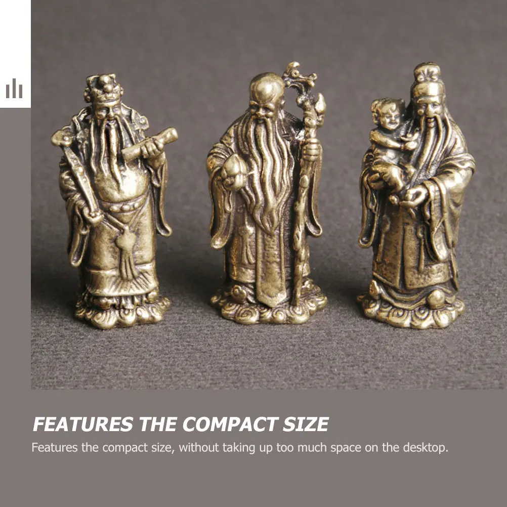 

3pcs Retro Home Decor Brass Craft Small Desktop Immortal Statue Creative Indoor Tabletop Decoration Ornament