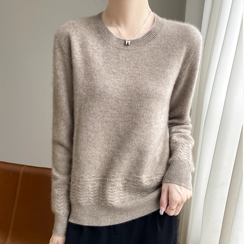 Autumn and Winter round Neck Wave Pattern Women's Woolen Sweater 100% Pure Wool Warm Sweater Casual and Comfortable Pullover