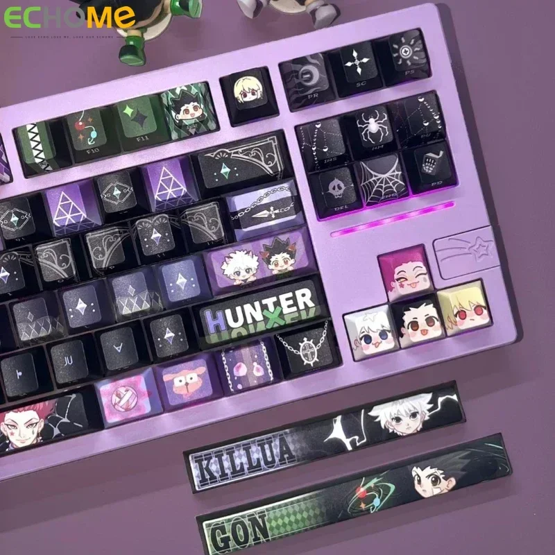 Imagem -03 - Hunter Keycaps Personalizado Pbt Moa Cereja Perfil Keycap Bonito Roxo dos Desenhos Animados Anime Ponto Chave Tampa Lateral Escultura para Teclado Wooting