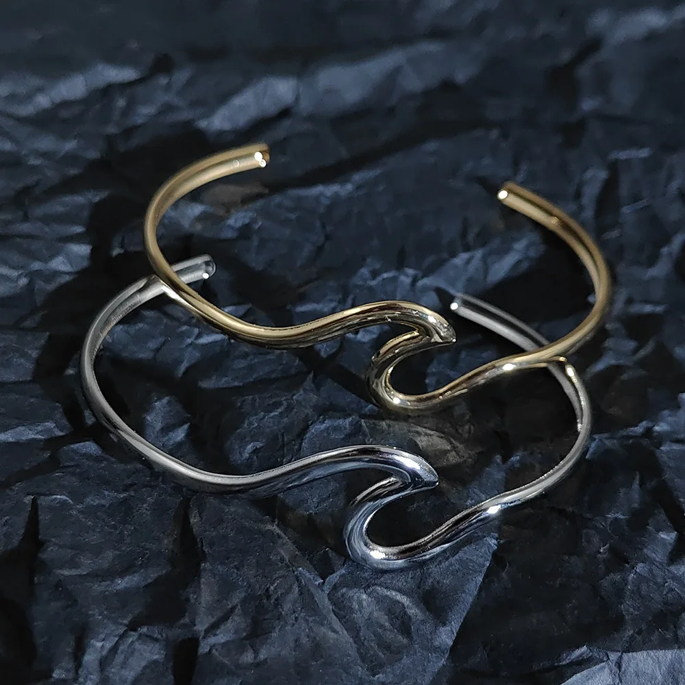 Bangles for Women Irregular Wave Twisted Stainless Steel Open Cuff Bracelets Silvery Gold Girl Fashion Jewelry Birthday Gifts