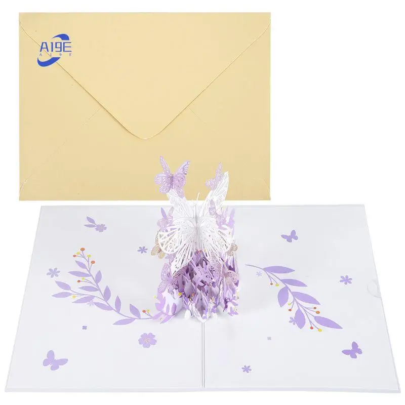 

A19E-Purple Butterfly Birthday Popup Card, Butterfly Flower Basket 3D Greeting Cards For Women Girl Daughter, Mothers Day
