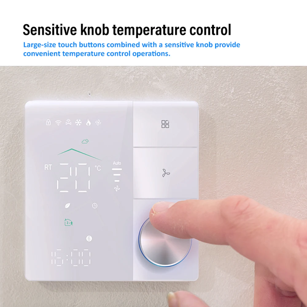 Tuya WiFi Smart Central Air Conditioning Thermostat Switch Heating Cool Knob Controller 3 Speed Fan With Alexa Google Home