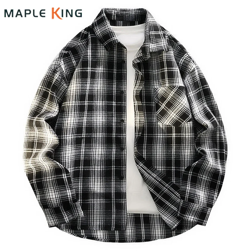 

Мужские клетчатые рубашки в стиле Харадзюку, уличная одежда в стиле хип-хоп, винтажная одежда 2025 года, Camisas Havaianas, мужской кардиган, рабочая рубашка 5XL