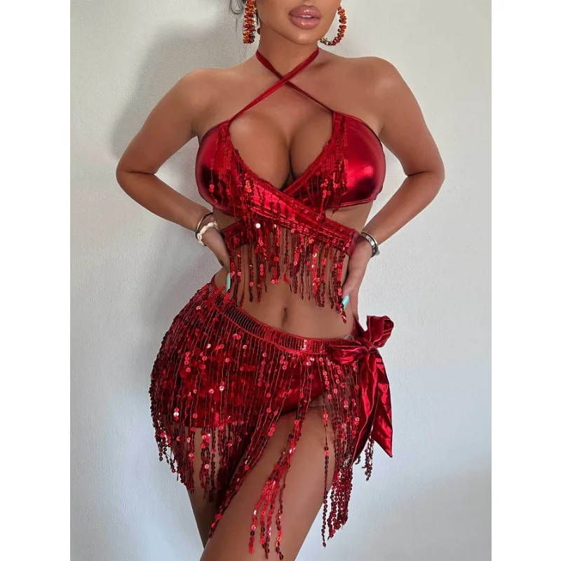 Bikini Para Mujer De Estilo Retro - Top Triángulo Y Braguita Corte Brasileño, Terciopelo Sintético