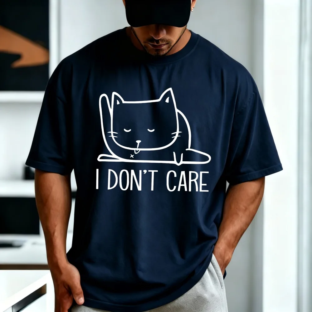 I Don't Care Cat Cartoon Funny T Shirt Minimalism Style Graphic Printed T-shirt Casual Fashion Harajuku Cotton Man Women Tees