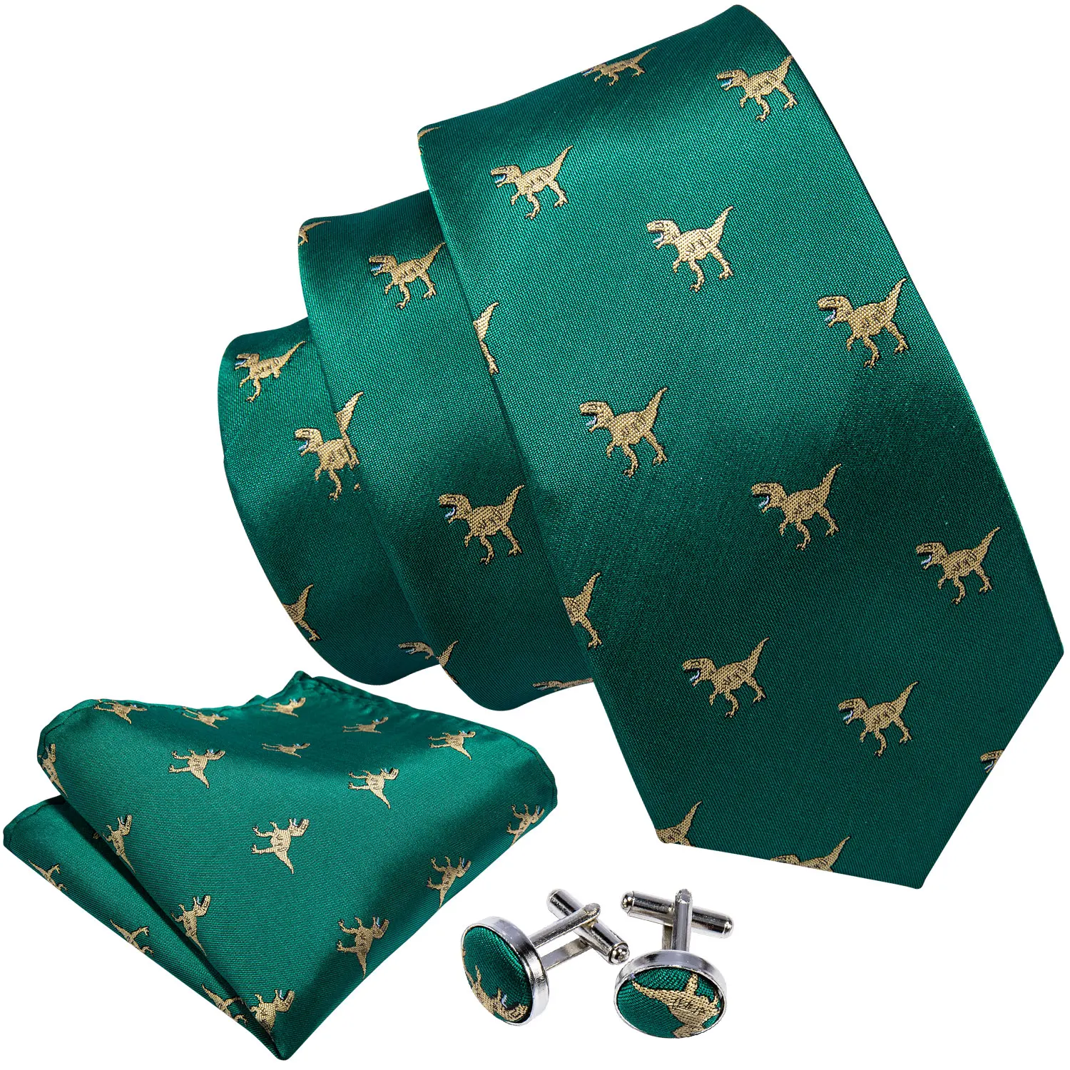 Barry.Wang-corbata de seda de Animal Jacquard para hombre, conjunto de gemelos de pañuelo, dinosaurio, pollito, caballo, perro, Panda, Calavera, corbata para fiesta de boda masculina