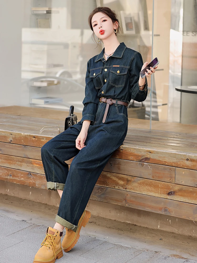 Luźne spodnie robocze typu denim, modne na wczesną jesień, nowe damskie spodnie ular, przeciwstarzeniowe, z wysokim stanem, długie, bawełniane, cienkie, model