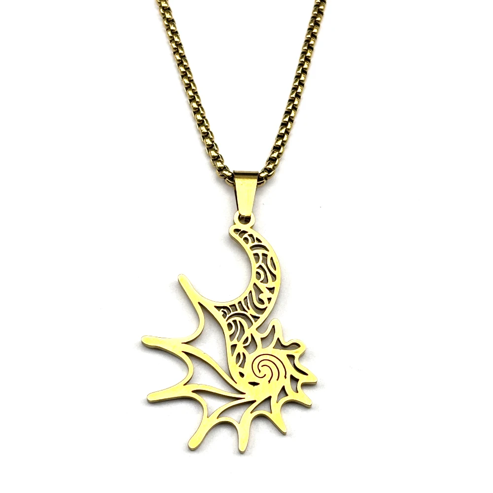 Koru Spiralmuster Sonne-Mond-Kette für Damen und Herren, Edelstahl Muschel-Totem Polynesische Maori-Kultur Tribal Halskette Schmuck Geschenk – Detail 7