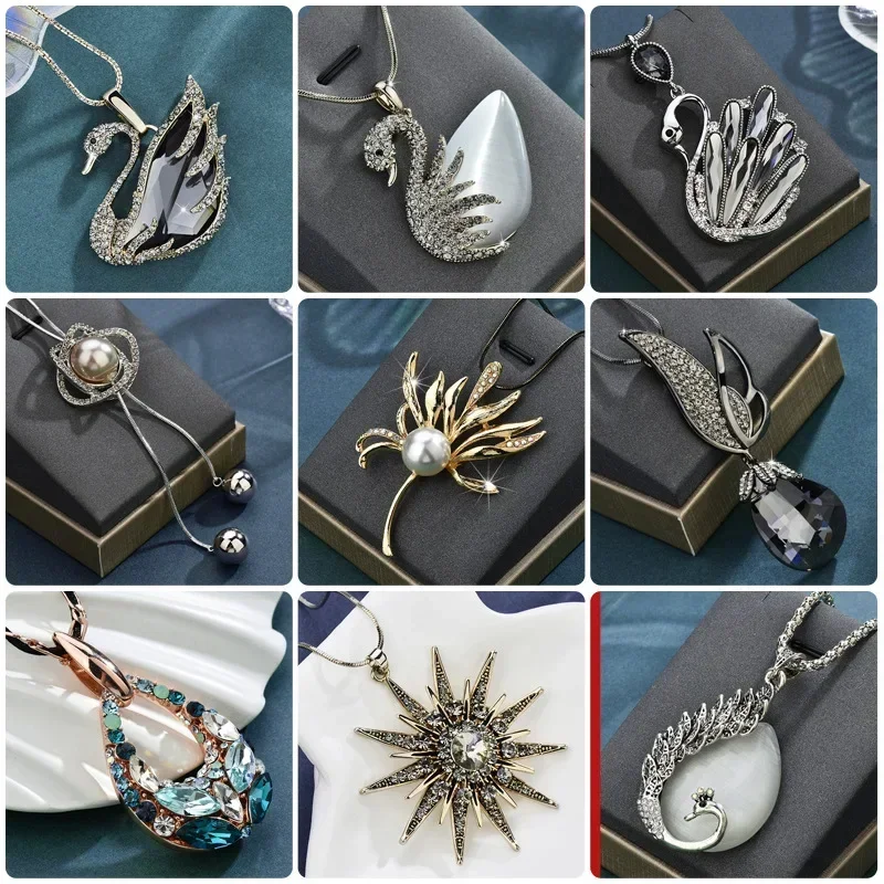 

New Crystal Flower autumn and winter sweater chain and tassel necklace, trendy and fashionable necklace
