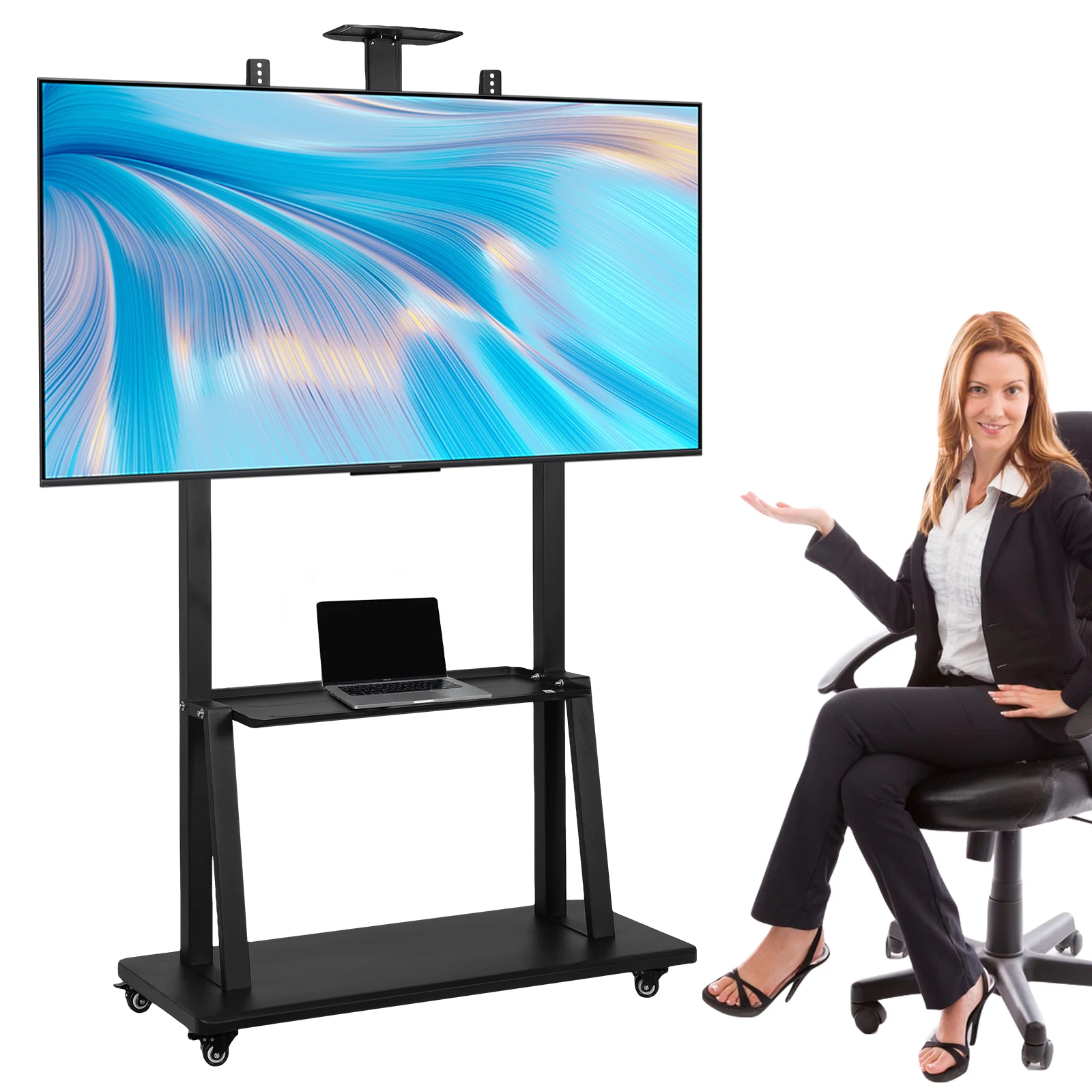 Universal TV Floor-Standing Stand with Wheel Movable TV Bracket Conference TV Mobile Cart for Living Room/Office/Outdoor