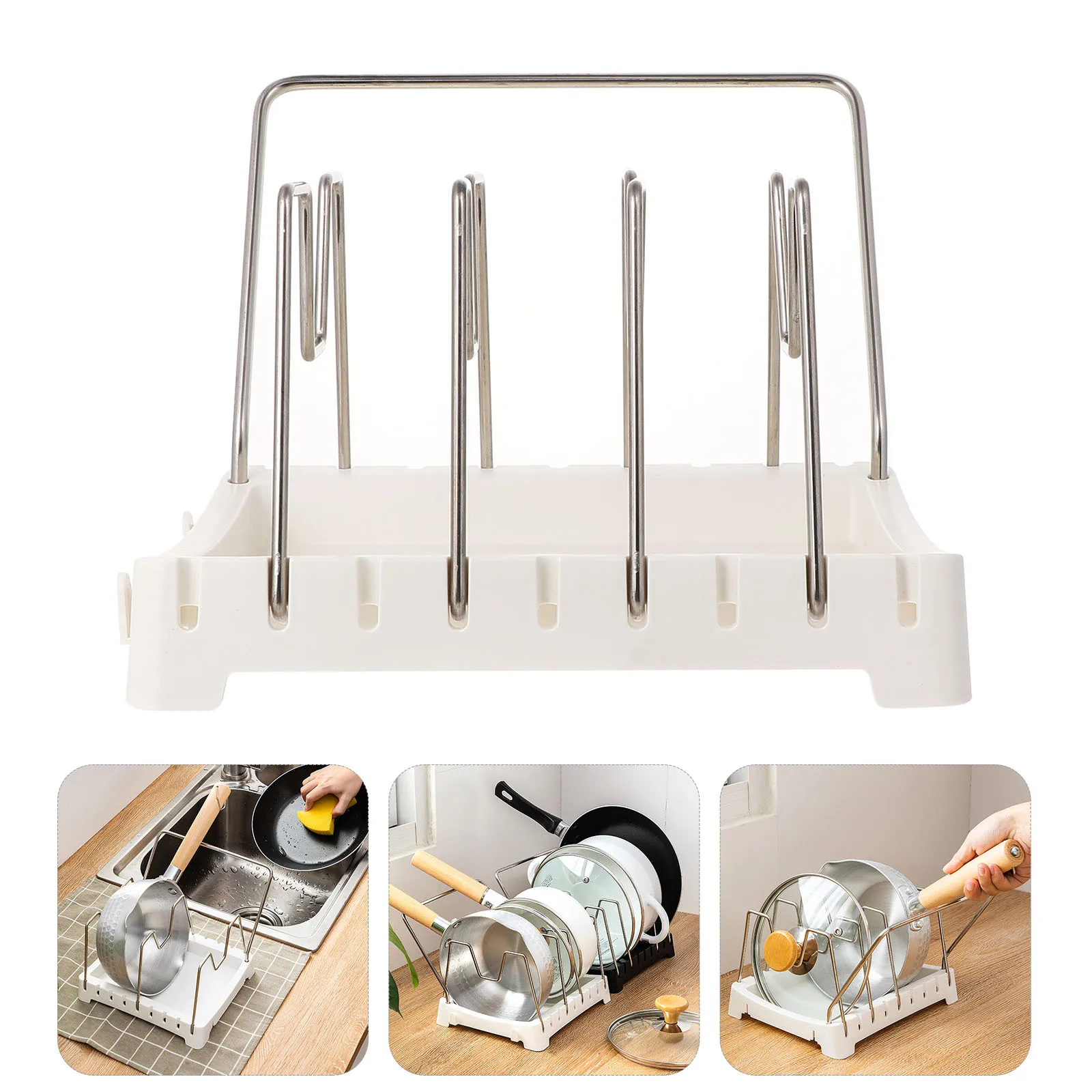 

Lid Rack Plastic Metal Adjustable Angle Kitchenware Storage Rack Utensil Holder Save Space Modern Design