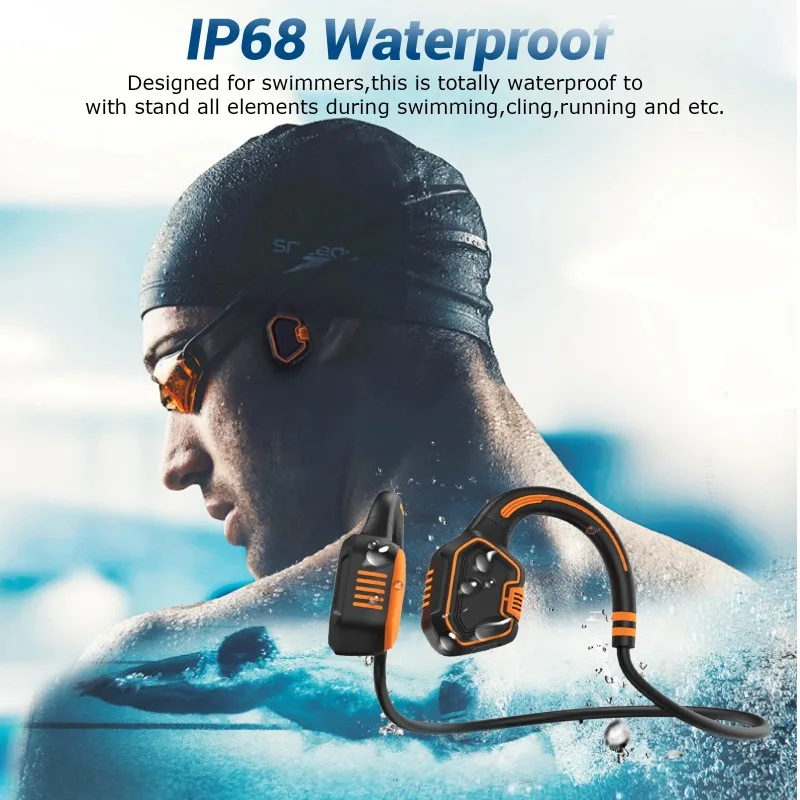 

100% Original 16G Bone Conduction Wireless Headphones IP68 Waterproof Swimming Sports Headphones MP3 Music Player With MIC