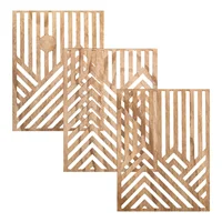3Pcs Wood Wall Art Wall Sculpture Decor Openwork Wooden Wall Ornament Easy to Hang Timber Wall Artwork for Home Living Room
