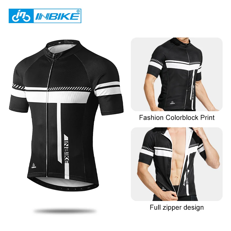 INBIKE Men\'s Cycling Jersey Set Road Bike Jersey Full Zipper Short Sleeves Cycling Clothing Shorts Pants 3D Padded with Pockets