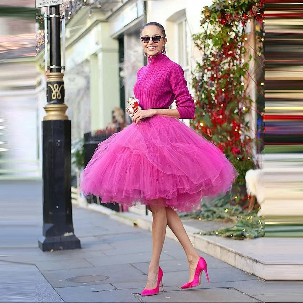 Hot Pink Tulle Skirt Petticoat Adult Underskirt Princess Knee Length Girls Women Tutu Skirts  Summer Holiday Skirt