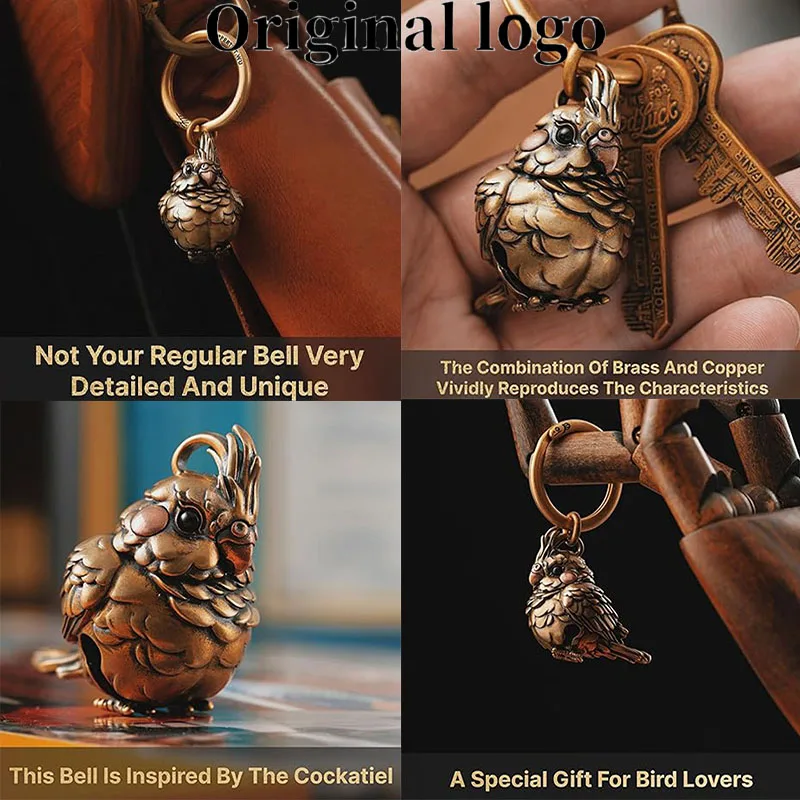 Cockatiel Bell Decor Bells Keychain w Key Ring Bird Pendant Accessories Gift for Men Women Brass And Copper