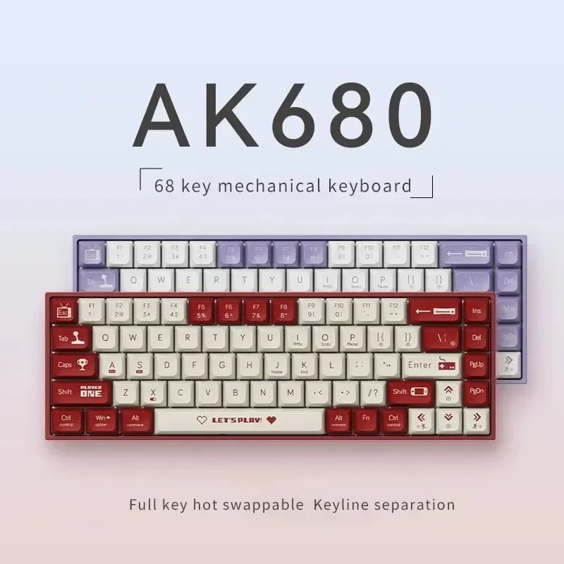 

AK680 Wired Gaming Mechanical Keyboard 68 Hot Swappable Keys Ergonomic E-sports Office Keyboard for PC Laptop Type-C USB Gaming