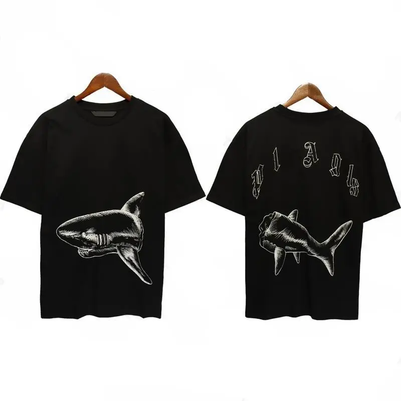 2026 Retro hand-painted shark pattern letter decoration, suitable for both men and women, casual streetwear T-shirt