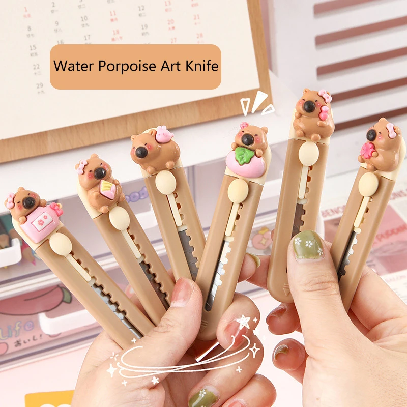 Kawaii Mini Cappybara Portable Sharp Open-box Artifact Paper Wrapping Cutting Utility Knife Refillable Blade Stationery Gifts