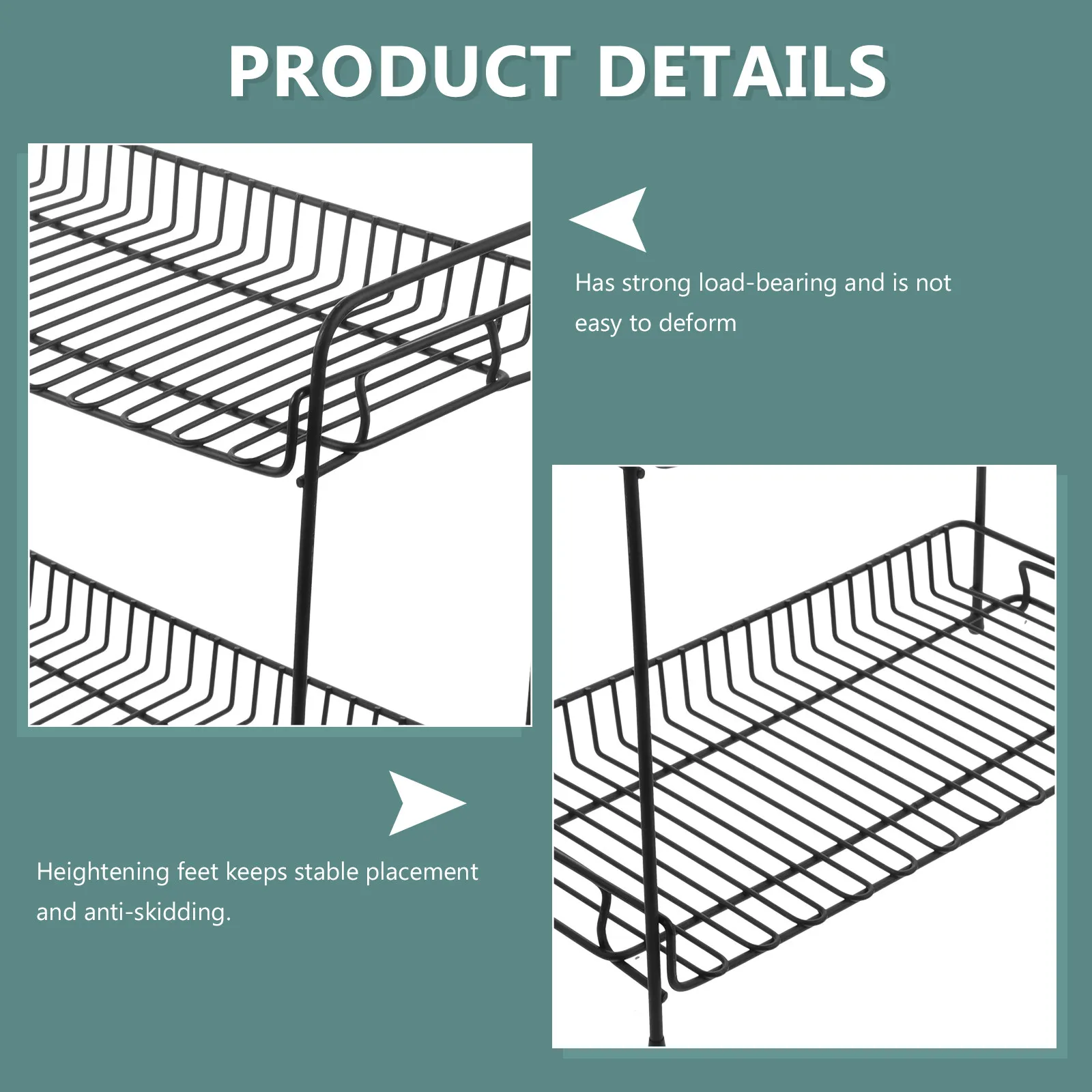 Black Wrought Iron Storage Rack Fold-Flat Frame Storage Shelf for Kitchen Bathroom Bedroom Balcony Strong Load-Bearing
