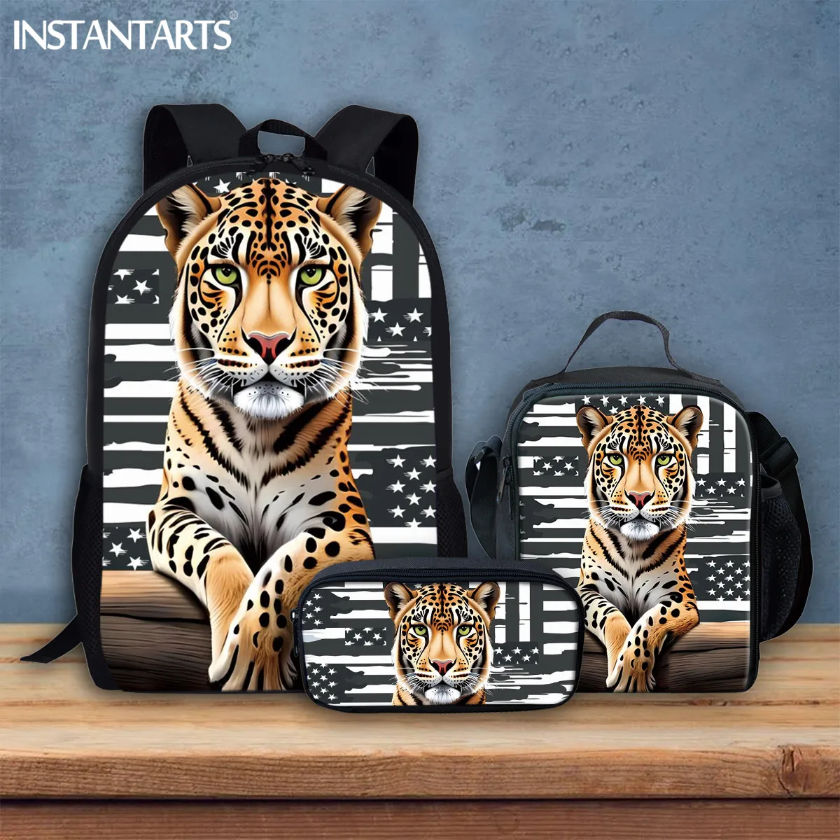 INSTANTARTS 2023 Large-Capacity School Bag Set for Student Boys Cool Lion Cartoon Design 3Pcs/Set Backpack for Junior High 2023