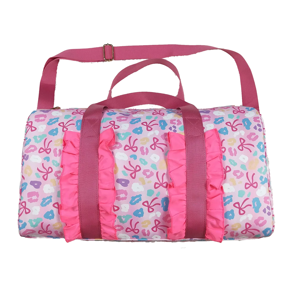 

Baby Pink Leopard Bows Gym Duffels Weekend Bags 18.5*11.2*7.9 inches