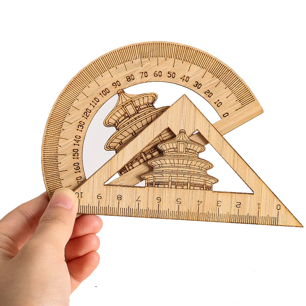 Bamboo Ruler Craft Carved Tiantan Pattern Chinese Style Drawing Measurement Scale Tool Office School Stationery Student Gifts