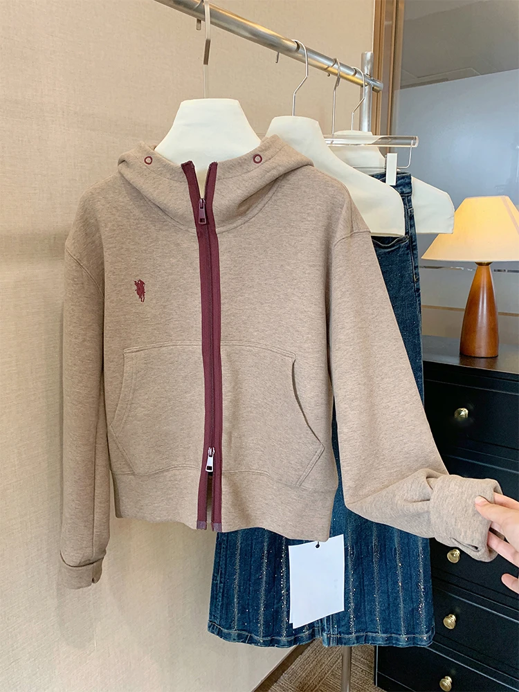 Coreano faculdade sle simples cor blo zíper hoodie ex primavera outono solto emagrecimento aberto cardigan topo feminino faion