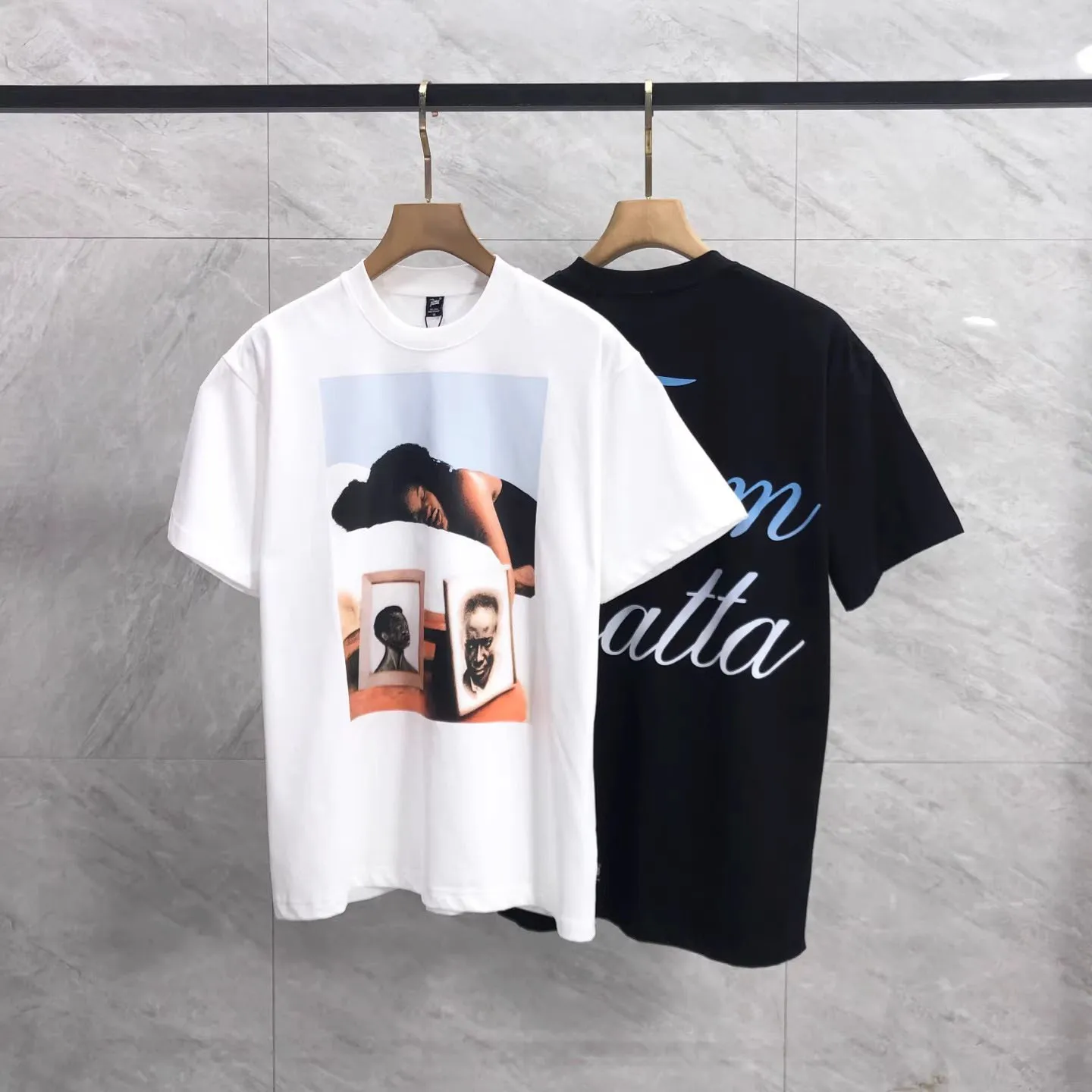 Trendy Brand PATTA Photo Frame Print T Shirt Sleeping Beauty Short Sleeve American Loose Streetwear T-shirt