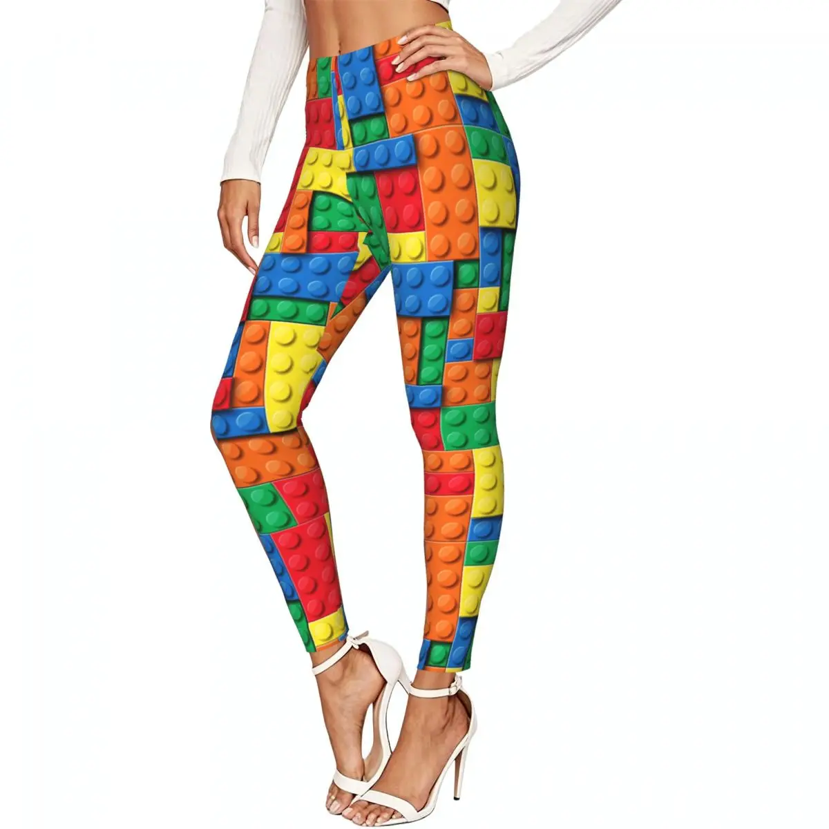 Colorful Building Blocks Bricks Women Leggings High Waisted Stretch Tights Workout Running Pants