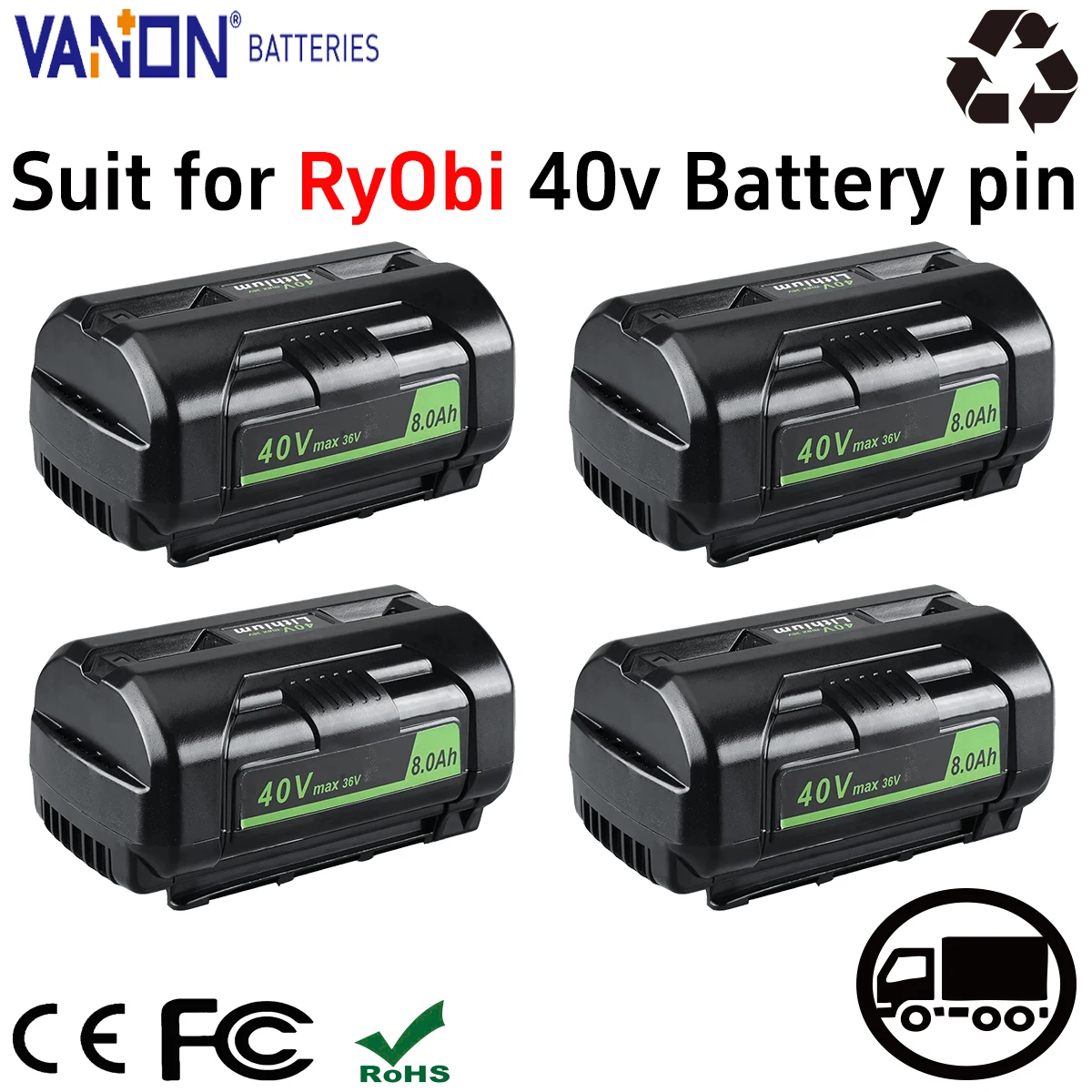 VANON 1/2/4Pcs OP4040A1 8.0Ah 40V MAX Li-Ion Battery Replace for Ryobi OP4015 OP4026 OP40401 OP4050 OP40501 OP4060A Battery pin