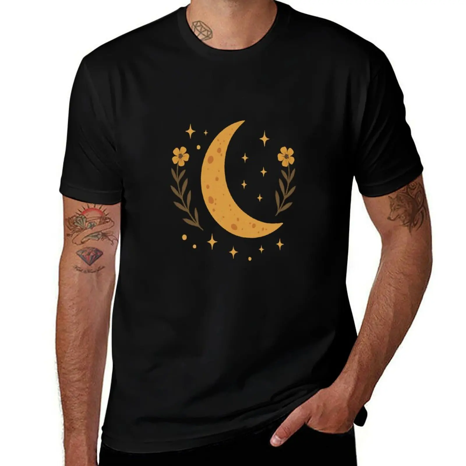 

Celestial Crescent Moon with Wildflowers – Mystical Floral Night Design T-Shirt customs cute clothes mens graphic t-shirts anime