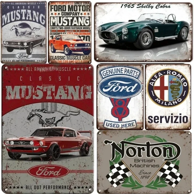 Retro Ford Mustang Posters Vintage Metal Tin Signs Decor Car Brand Wall Stickers Garage Room Decoration Man Cave