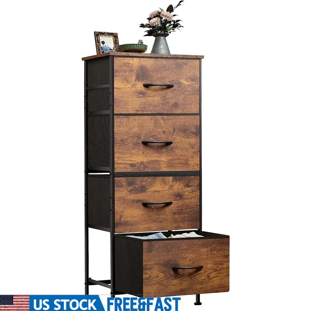 

4 Drawer Storage Tower Organizer Unit Fabric Dresser Easy Pull Sturdy Steel Frame Bedroom Closet Entryway Furniture