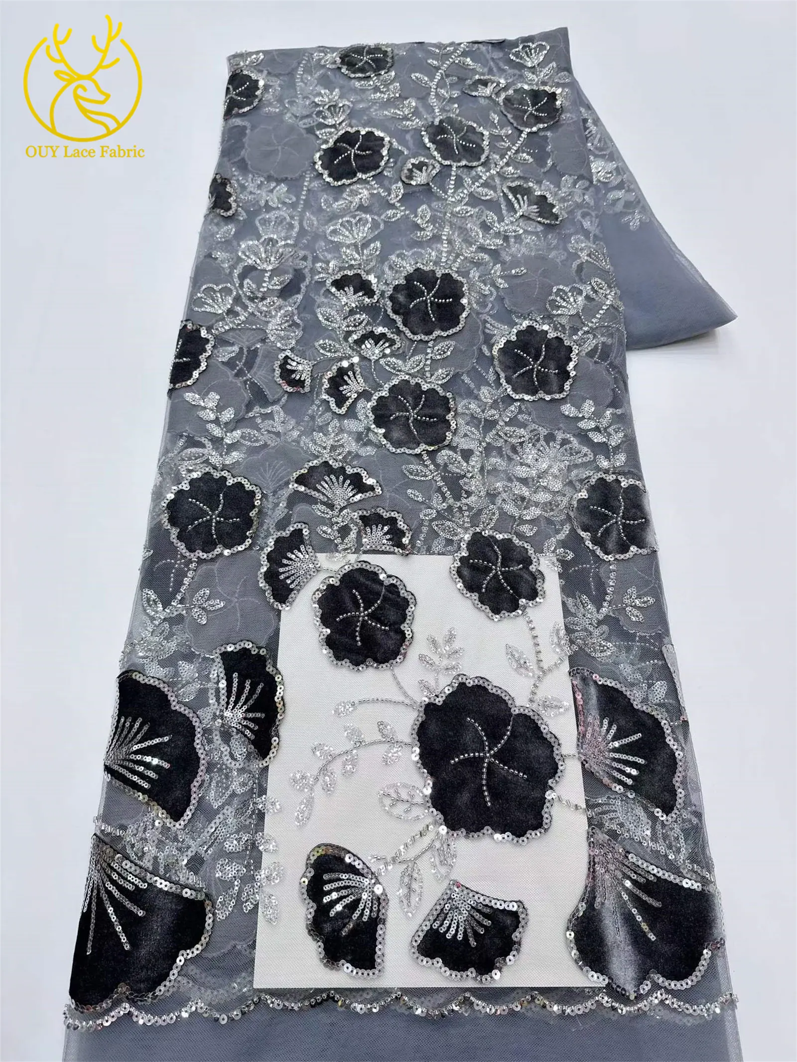2026 Neuer Stil Afrikanischer Samt-Stickerei-Pailletten-Spitzenstoff Französischer Mesh-Tüll-Spitzenstoff für nigerianische Hochzeitskleider – Detail 21