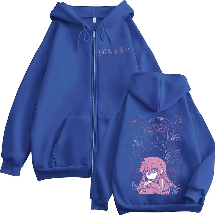 Japanese Manga Bocchi The Rock Zipper Hoodies Anime Gotoh Hitori Graphic Zip Up Sweatshirts Men Women Oversized Pullovers Coats