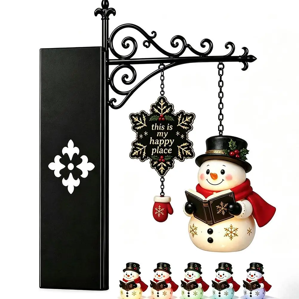 LED Light Christmas Snowman Hanging Ornament Reading Book Elk Pendant with Glow Light Xmas Tree Front Porch Home Holiday Decor