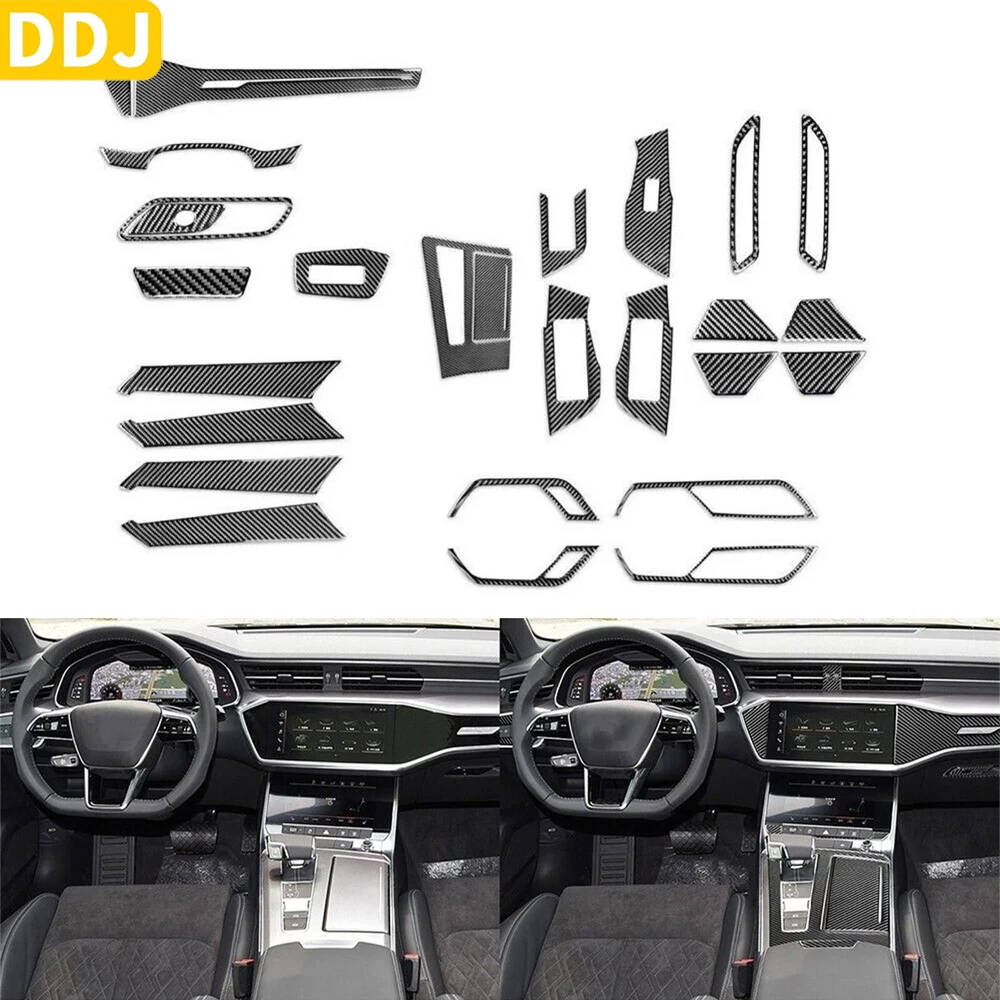 30Pcs Real Carbon Fiber Interior Kits Central Control Dash Gear Shift Cover Trim For Audi A6 C8 A7 2019 2020 2021 2022 2023 2024