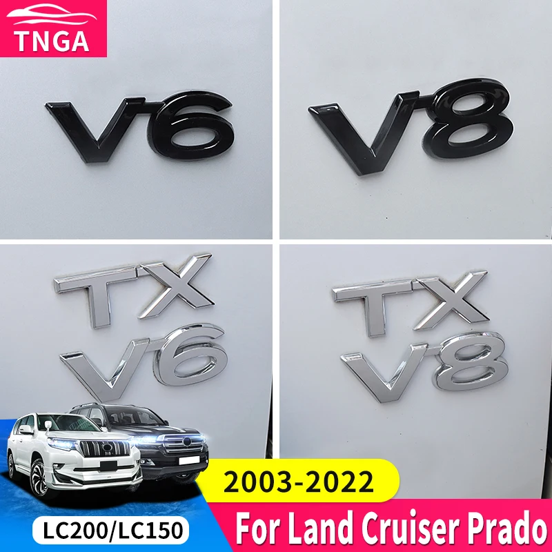 For Toyota Land Cruiser 200 Prado 150 Car Logo Displacement V8/TX/TXL/5.7/V6/Black Letter Sticker LC200 Lc150 Lc120 Decorative