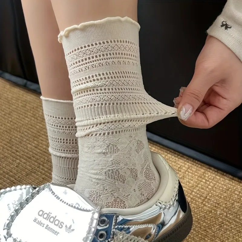 1/3 Paar hohle Netzsocken für Damen, niedliche japanische lange Socken im JK-Stil, ultradünne Sommer-Rüschensocken, koreanische Harajuku-atmungsaktive Socken – Detail 8