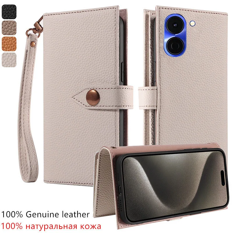 

Genuine leather card slot wallet Cover For Tecno Spark Go 3 2 1S Slim Go 40C 40 Prs Pro+ Magnetic button shockproof phone Case