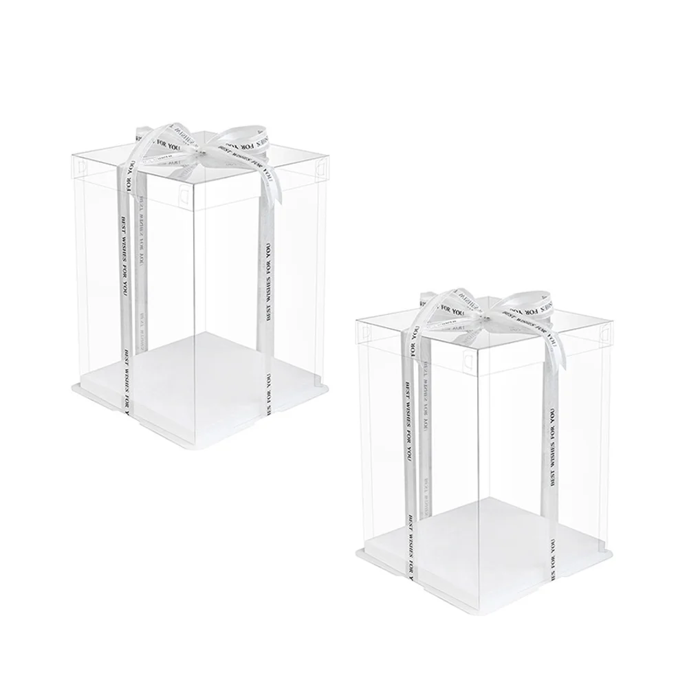 

2 Pcs Cake Box Gift Boxes Bakery Birthday Packing Container Clear Packaging Food Grade White Card Transparent