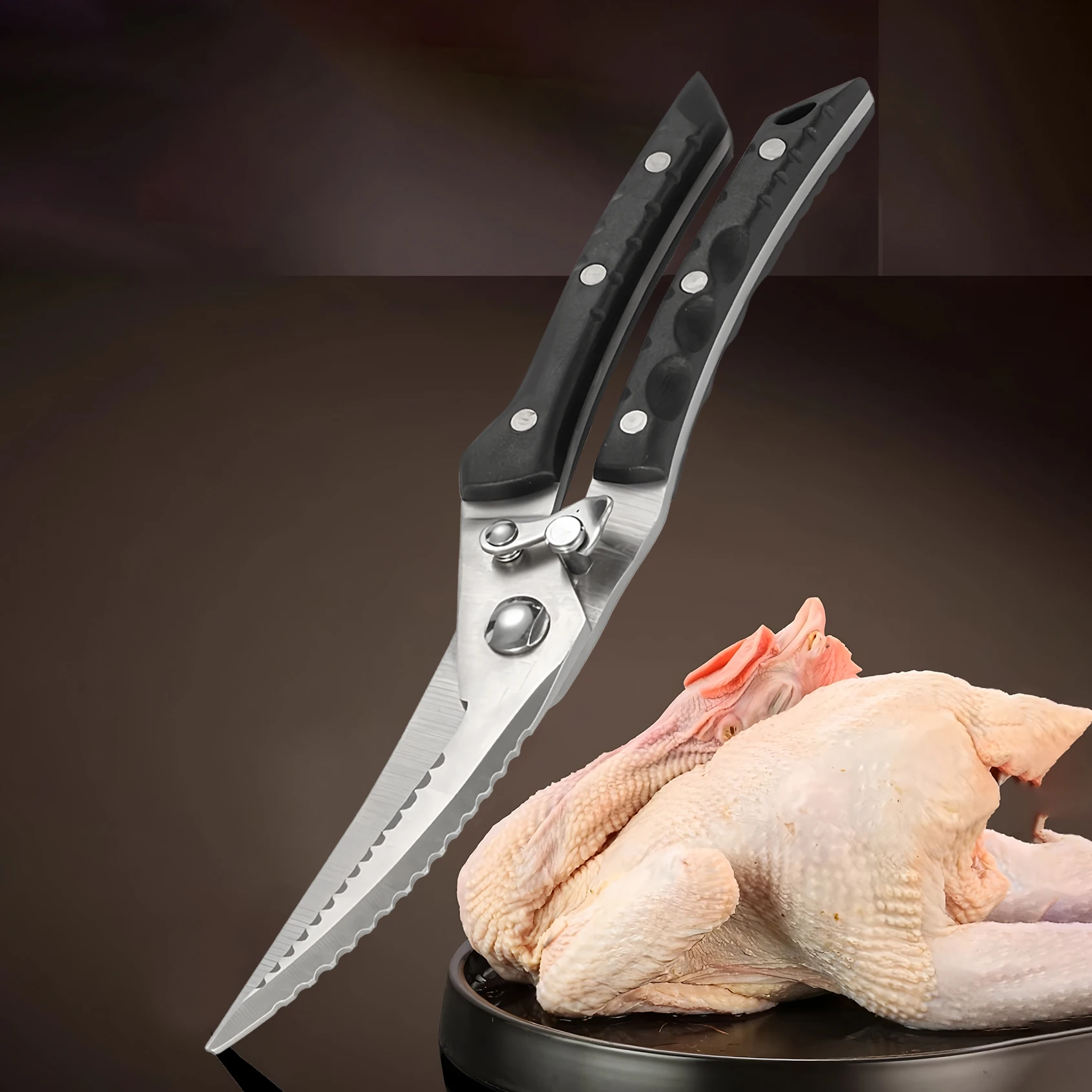 1PC，Stainless Steel Kitchen Scissors Barbecue Scissors Meat Fish Vegetable Cooking Kitchen Scissors Food Scissors Cooking Tools
