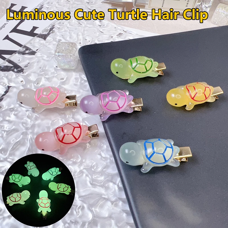 1Pcs Mini Cartoon Luminous Turtle Resin Hairpin Glow-in-the-dark Color Turtle Woman Hair Accessories Decoration Bangs Ornament