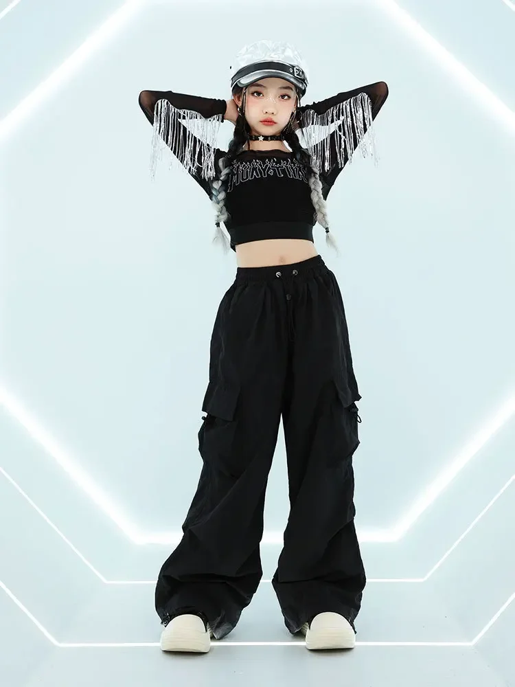 Abbigliamento Hip Hop per ragazze Nappe nere Top Gonna torta streetwear per abiti da ballo per bambini