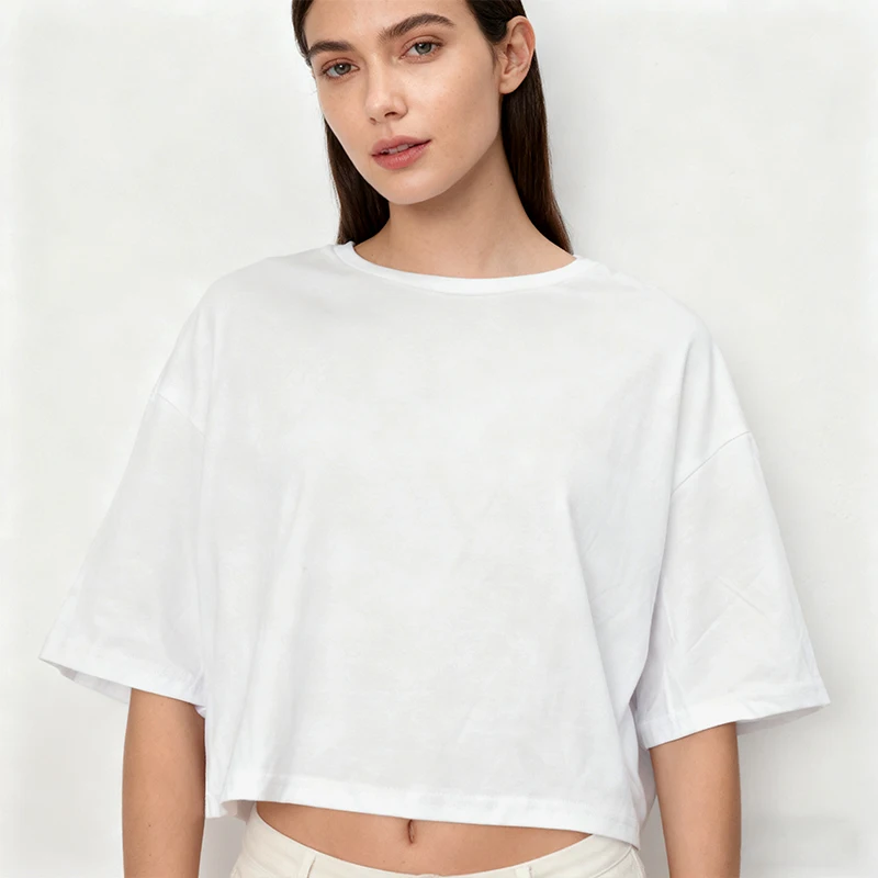 

100% Cotton Summer Women's Short T-shirt Solid Color Round Neck Half Sleeve Loose Casual Backless Oversize Tops ropa mujer