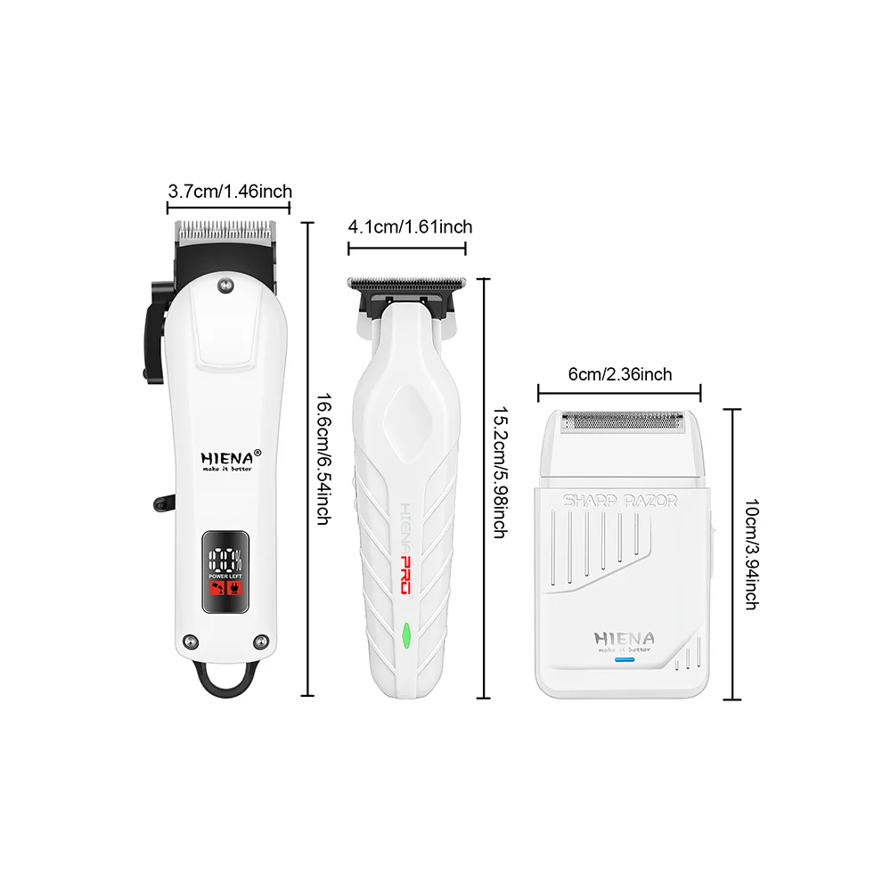 HIENA 3-in-1 Hair Clipper Set, Cordless Barber Kit with LED Display, USB Rechargeable Trimmer & Shaver for Men