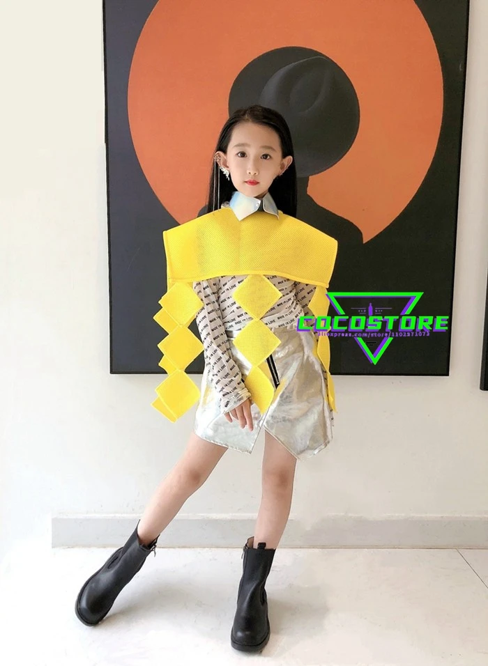 Mädchen Hip Hop Street Dance Party Kleid für Kinder Mädchen Kpop Outfit gelb Jazz Tanz Performance Anzug Bühnenshow Dance wear
